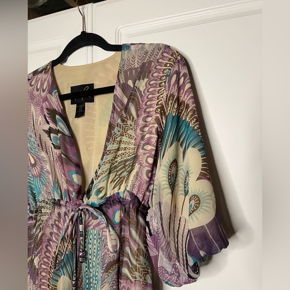 Vintage Tricia Fix 100% Silk Peacock Print Dress | Made in USA - Picture 7 of 13
